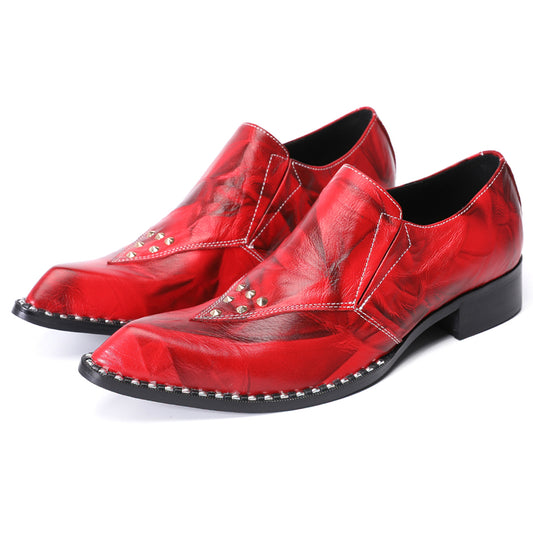 Mens Handmade Red Leather Loafers Slip On Dress Shoes