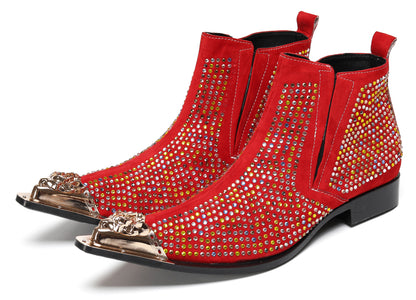 Mens Rhinestone Sparkling Suede Crystal Studded Western Chelsea Boots