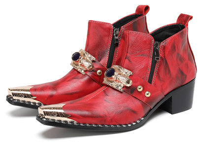 Mens Black Gemstone Chain Double Zipper Western Boots