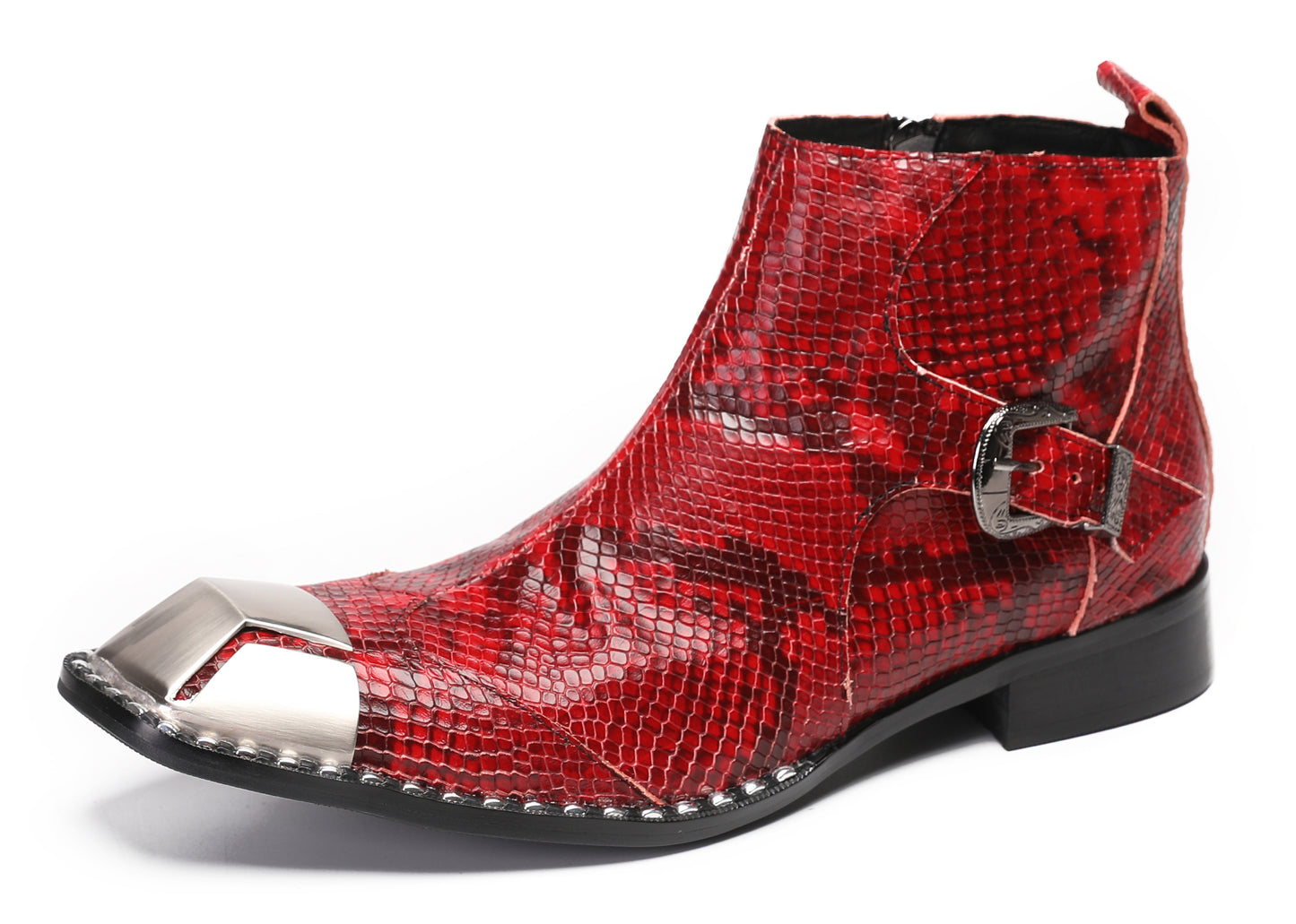 Mens Metal Square Toe Zipper Buckle Dress Ankle Western Boots
