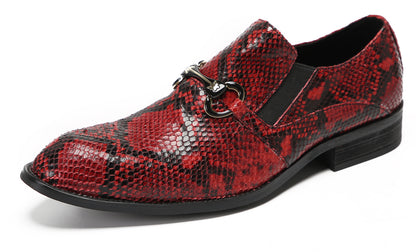 Mens Red Dress Crocodile Printed Gold Buckle Loafers