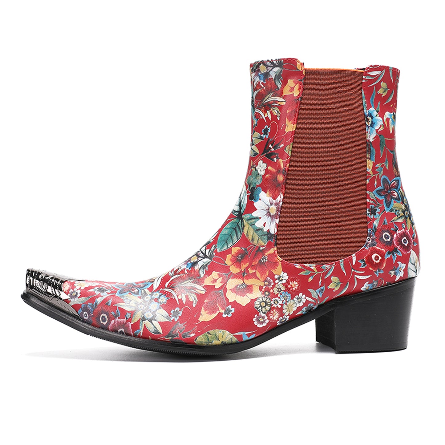 Mens Handmade Floral Top-Grain Leather Chelsea Boots
