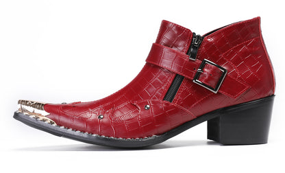 Mens Snakeskin Texture Metal Toe Double Zipper Ankle Western Boots