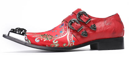 Mens Casual Metal-Tip Toe Slip On Disco Buckle Western Loafers