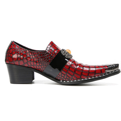 Mens Top-Grain Leather Red Crocodile Embossed Slip-On Western Loafers