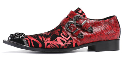 Mens Party Casual Double Buckle Floral Western Loafers