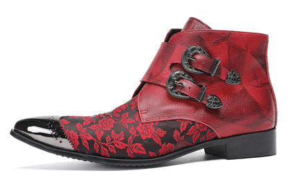 Mens Vintage Floral Leather Dress Cowboy Western Boots