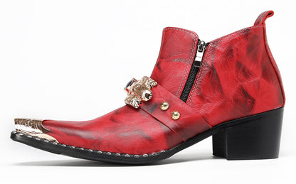 Mens Black Gemstone Chain Double Zipper Western Boots