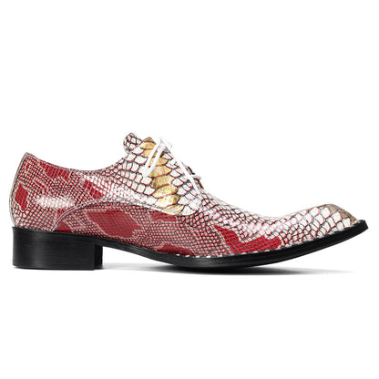 Mens Snip Toe Textured Snakeskin Print Oxfords Shoes