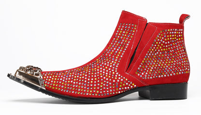 Mens Rhinestone Sparkling Suede Crystal Studded Western Chelsea Boots