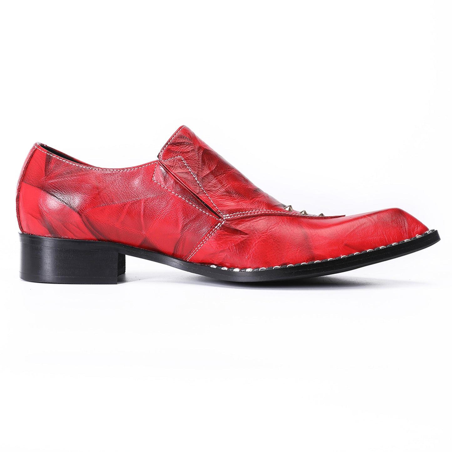 Mens Handmade Red Leather Loafers Slip On Dress Shoes