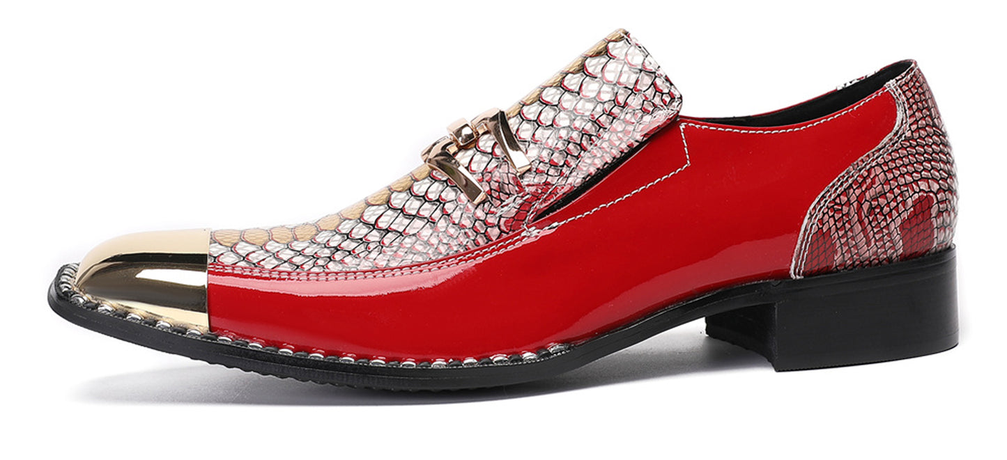 Mens Genuine Leather Sequin Metal Square Toe Western Loafers