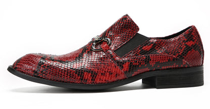 Mens Red Dress Crocodile Printed Gold Buckle Loafers