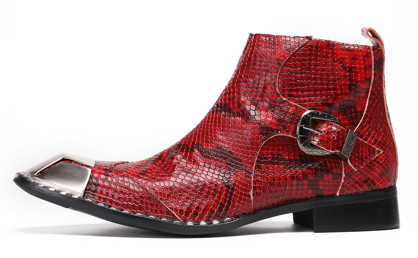 Mens Metal Square Toe Zipper Buckle Dress Ankle Western Boots
