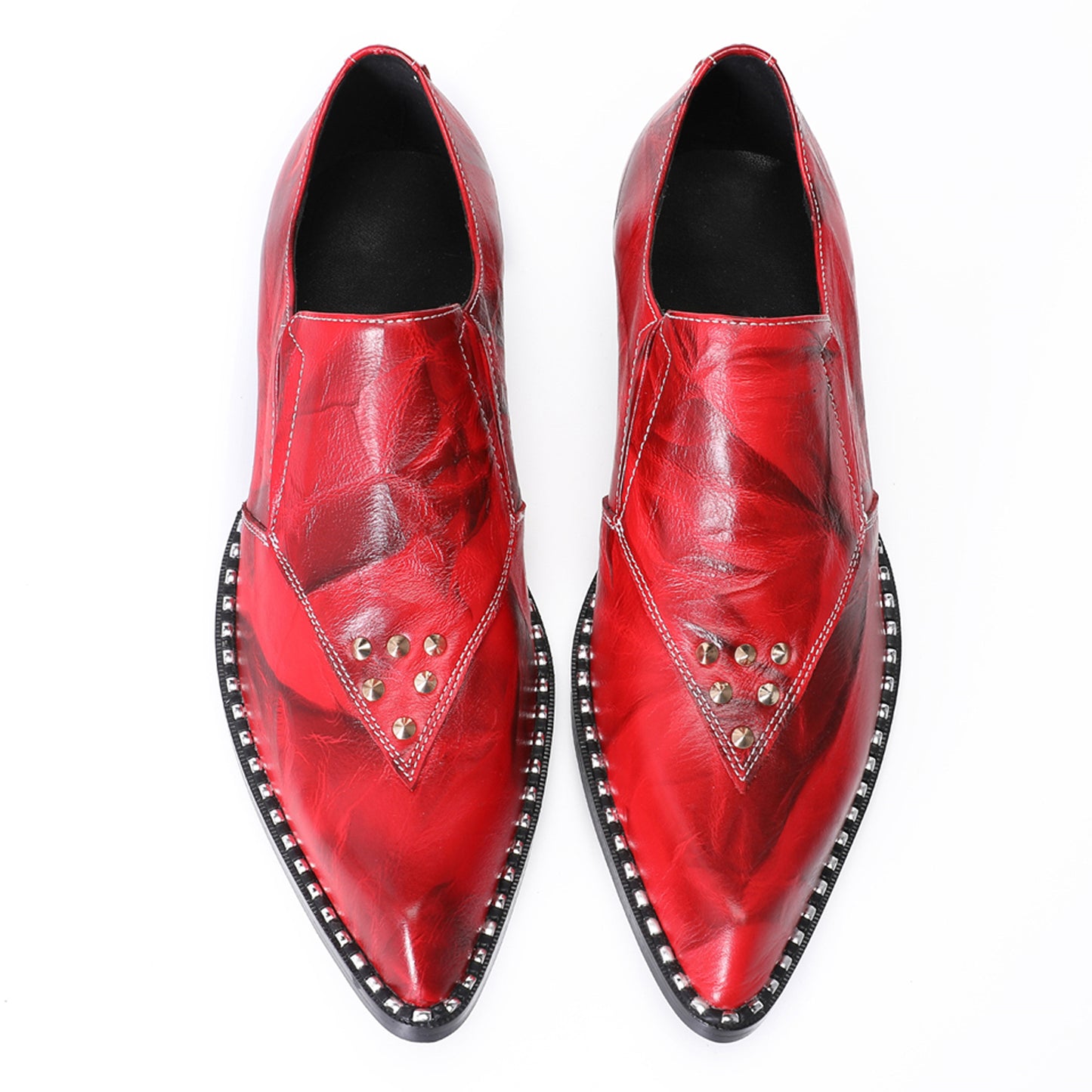 Mens Handmade Red Leather Loafers Slip On Dress Shoes