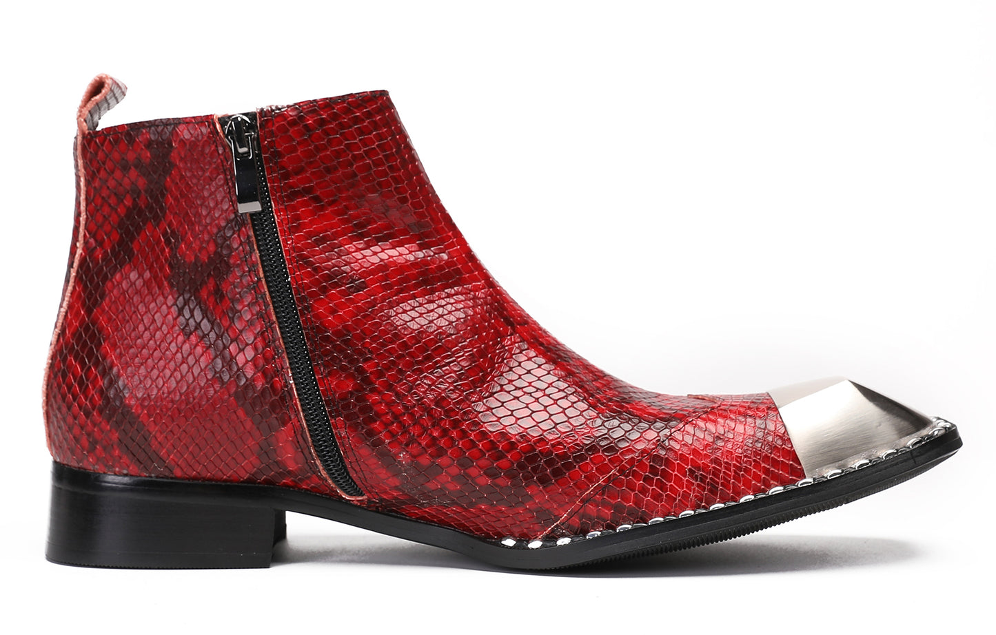 Mens Metal Square Toe Zipper Buckle Dress Ankle Western Boots