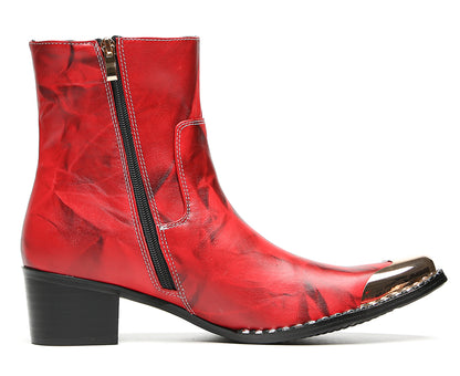Mens Embroidered Rose Side Zip Metal Toe Cowboy Western Boots