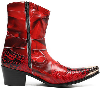 Mens Top-Grain Leather High Top Western Cowboy Boots
