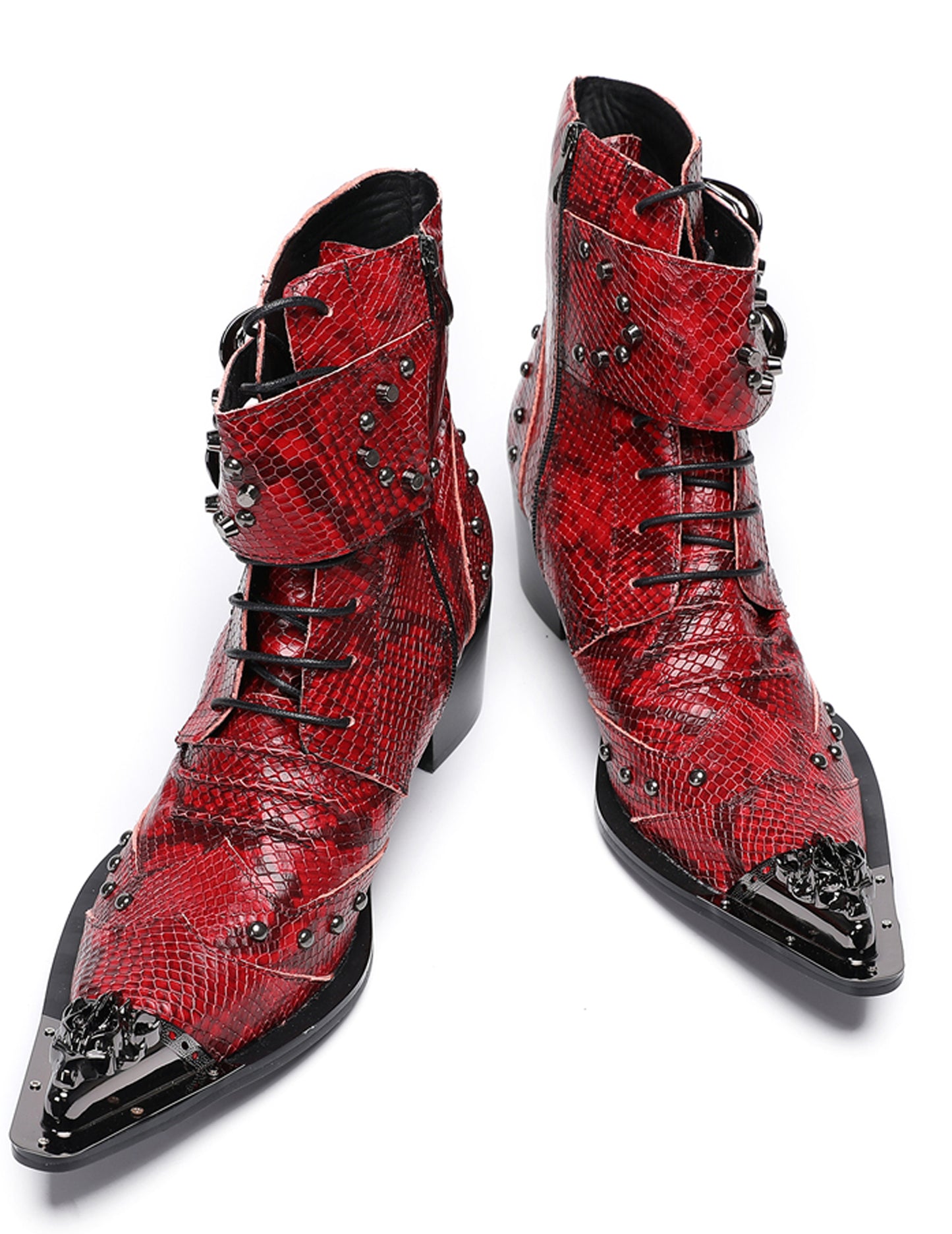 Mens Genuine Leather Metal Pointed Toe Belt Buckles Cowboy Western Boots