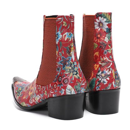 Mens Handmade Floral Top-Grain Leather Chelsea Boots