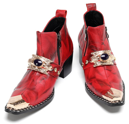 Mens Black Gemstone Chain Double Zipper Western Boots