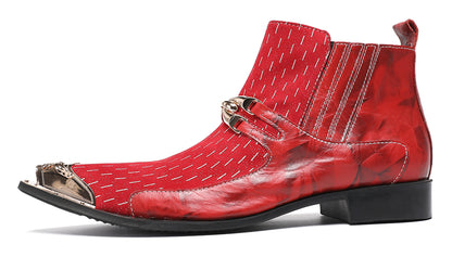 Mens Top-Grain Leather Party Dress Ankle Cowboy Western Boots