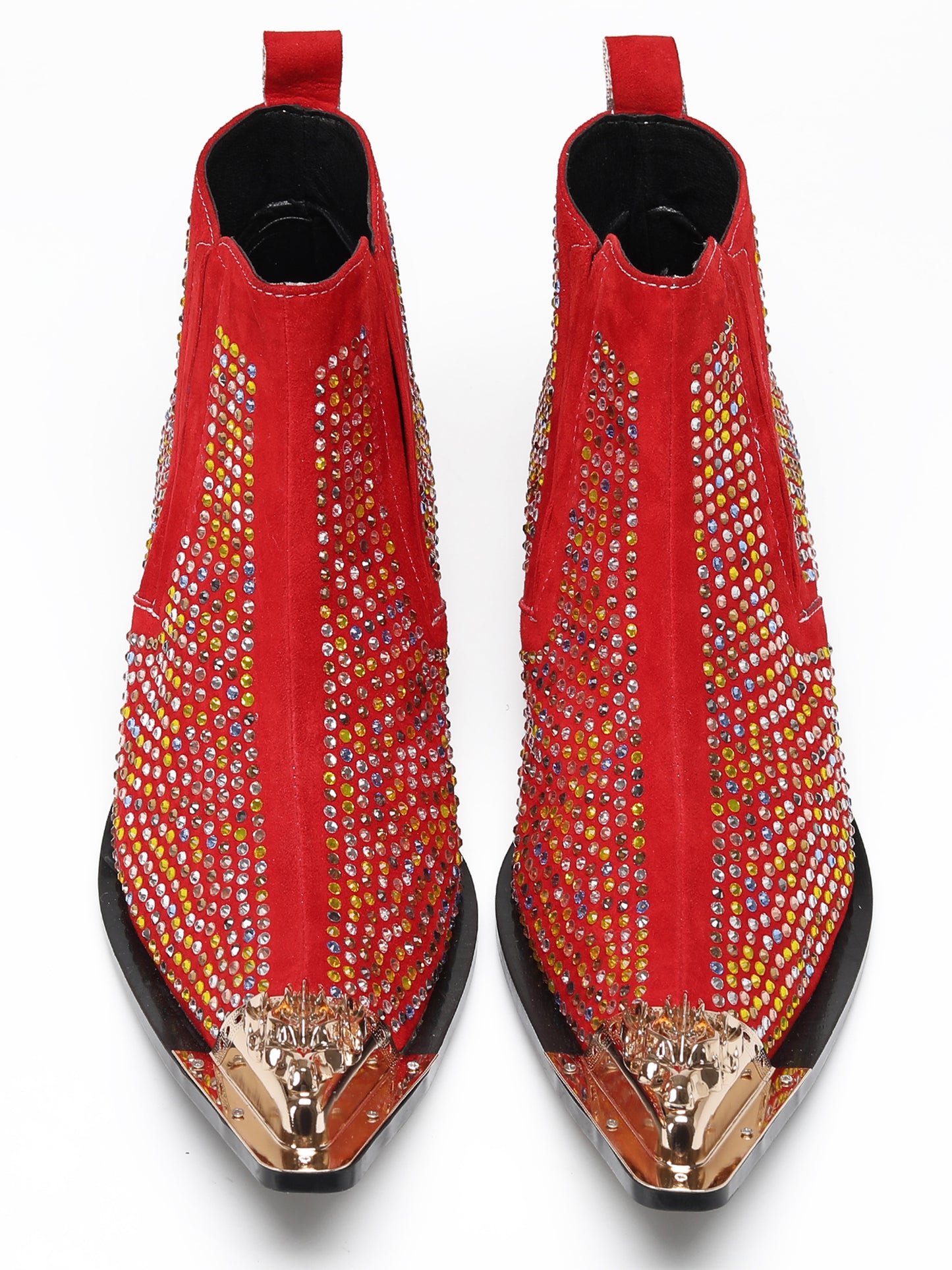 Mens Rhinestone Sparkling Suede Crystal Studded Western Chelsea Boots