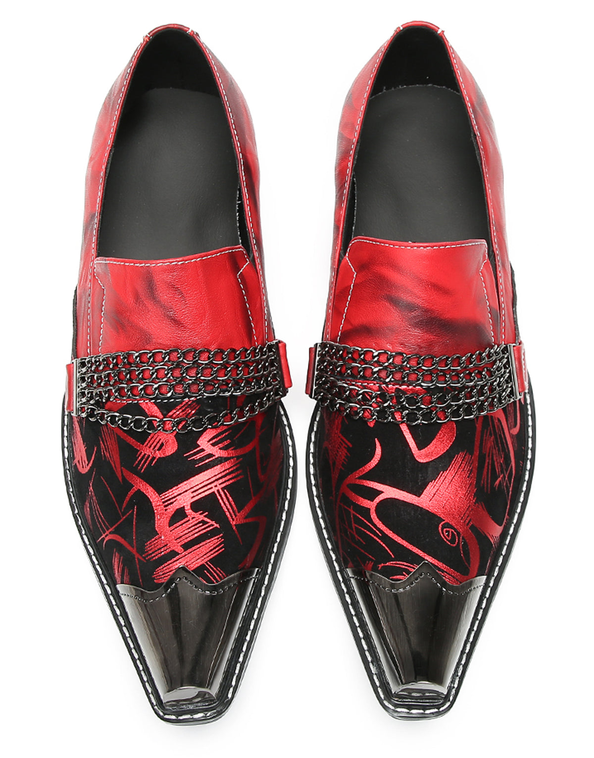 Mens Metal Pointed Cap Chain Decor Slip-On Dress Western Loafers