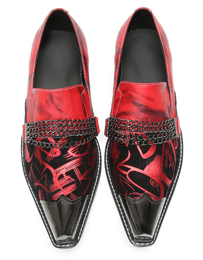 Mens Metal Pointed Cap Chain Decor Slip-On Dress Western Loafers