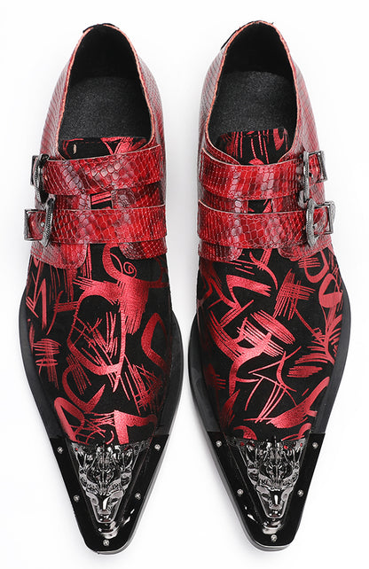 Mens Party Casual Double Buckle Floral Western Loafers
