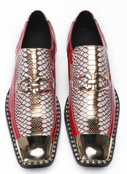 Mens Genuine Leather Sequin Metal Square Toe Western Loafers