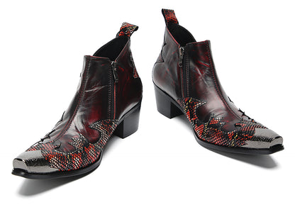 Mens Metal Pointed Toe Zipper Dress Ankle Western Boots
