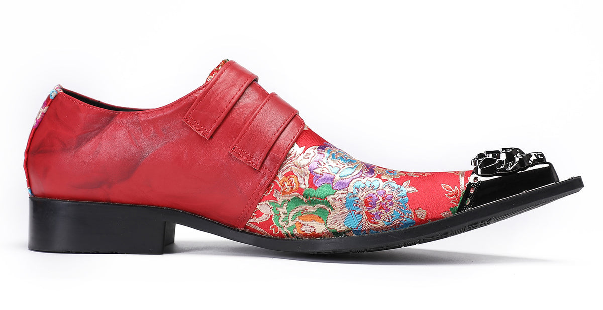 Mens Casual Metal-Tip Toe Slip On Disco Buckle Western Loafers
