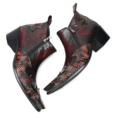 Mens Metal Pointed Toe Zipper Dress Ankle Western Boots