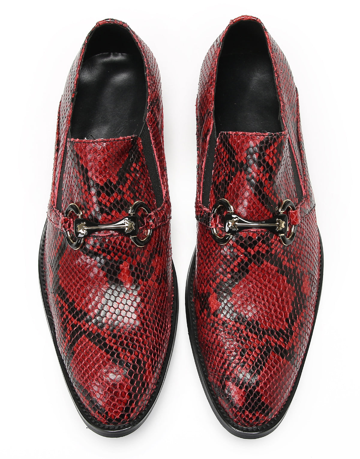 Mens Red Dress Crocodile Printed Gold Buckle Loafers