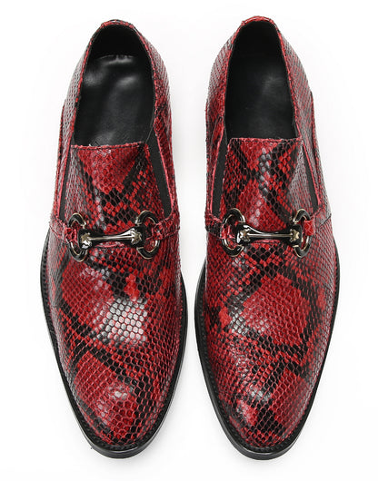 Mens Red Dress Crocodile Printed Gold Buckle Loafers