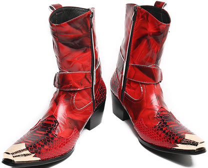 Mens Top-Grain Leather High Top Western Cowboy Boots