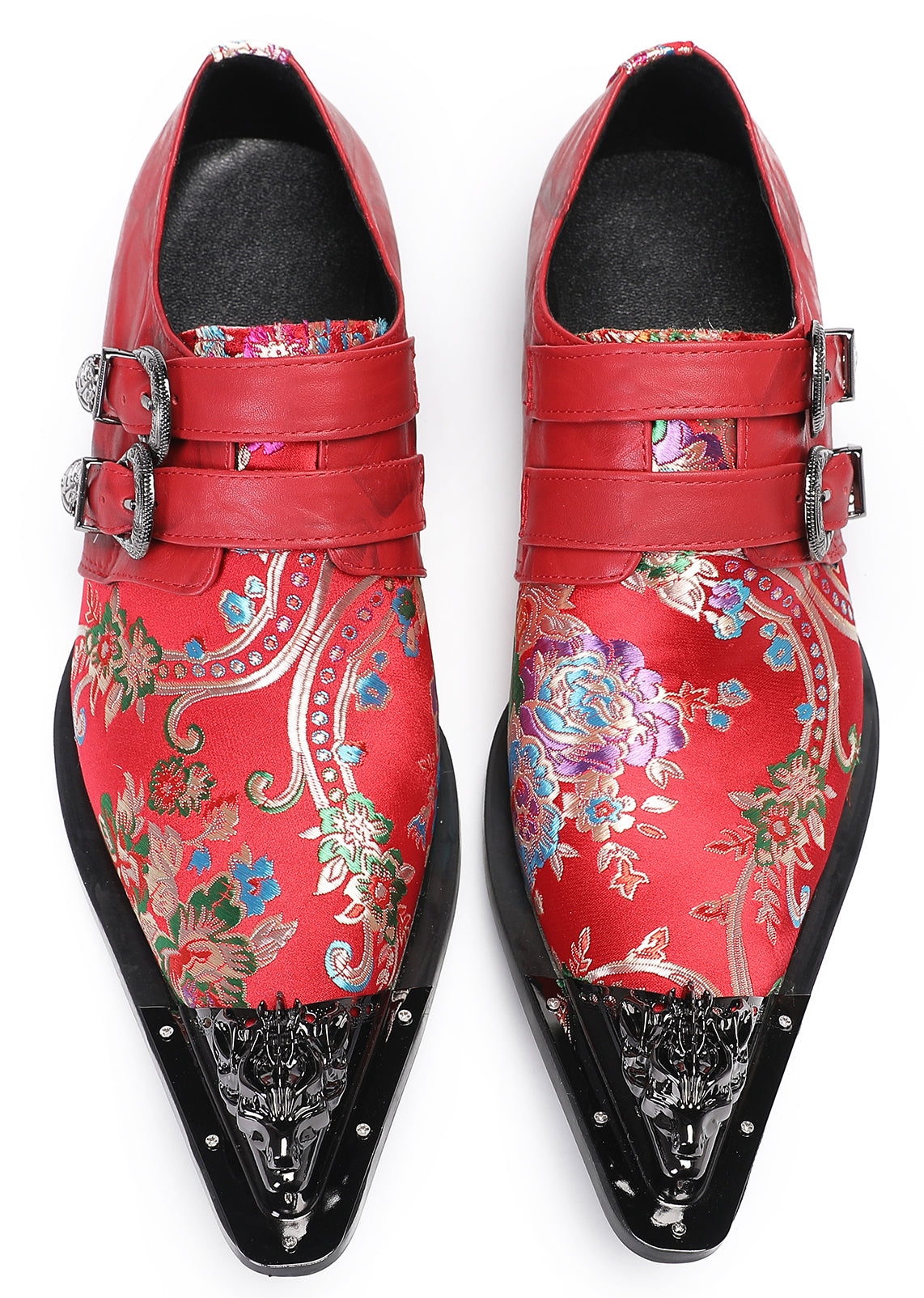 Mens Casual Metal-Tip Toe Slip On Disco Buckle Western Loafers
