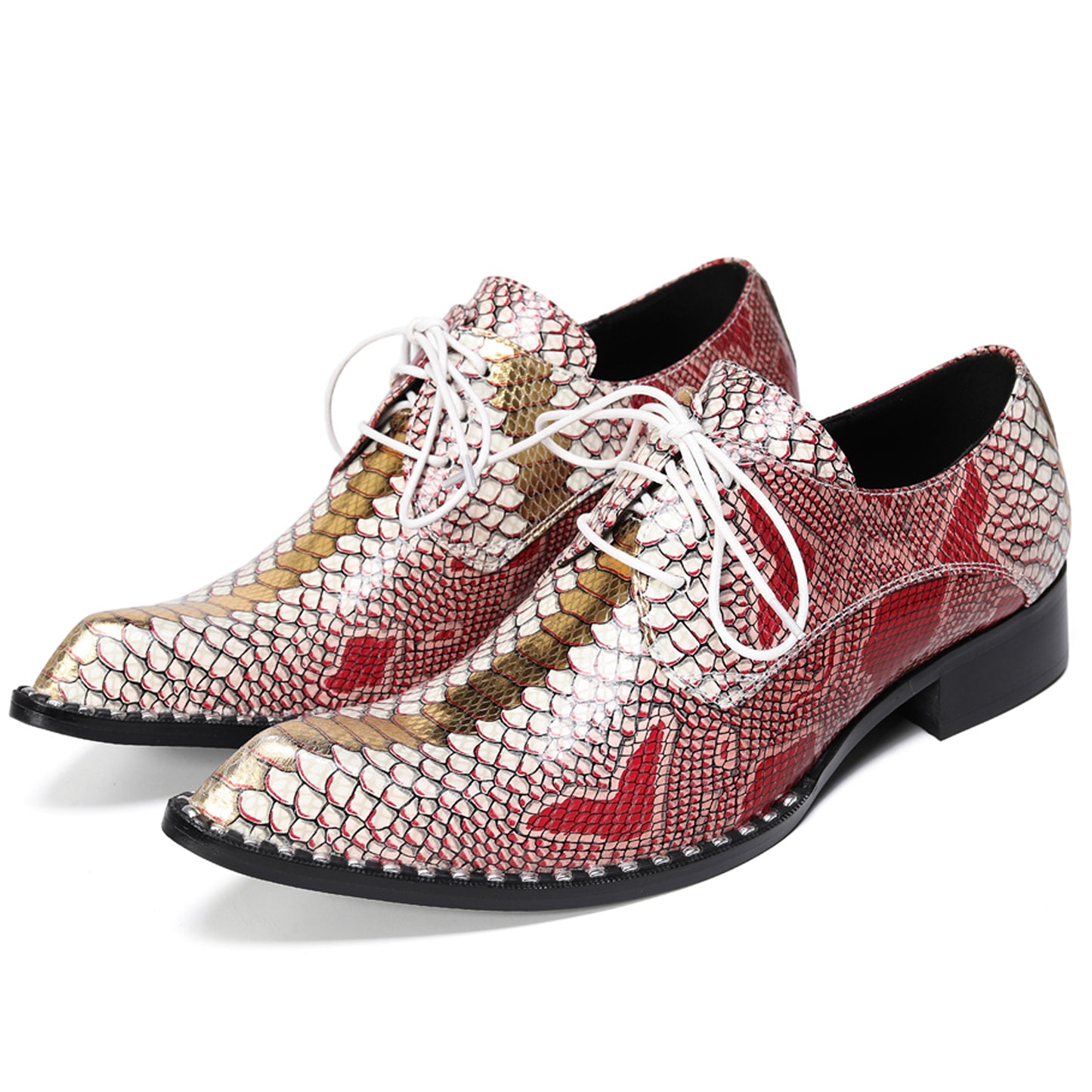 Mens Snip Toe Textured Snakeskin Print Oxfords Shoes
