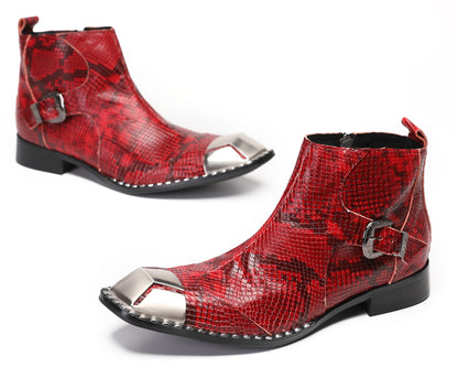 Mens Metal Square Toe Zipper Buckle Dress Ankle Western Boots