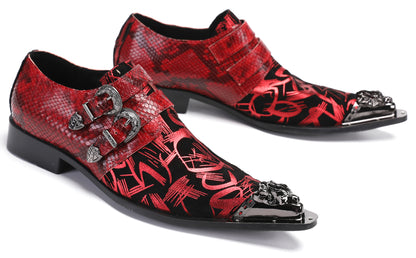 Mens Party Casual Double Buckle Floral Western Loafers
