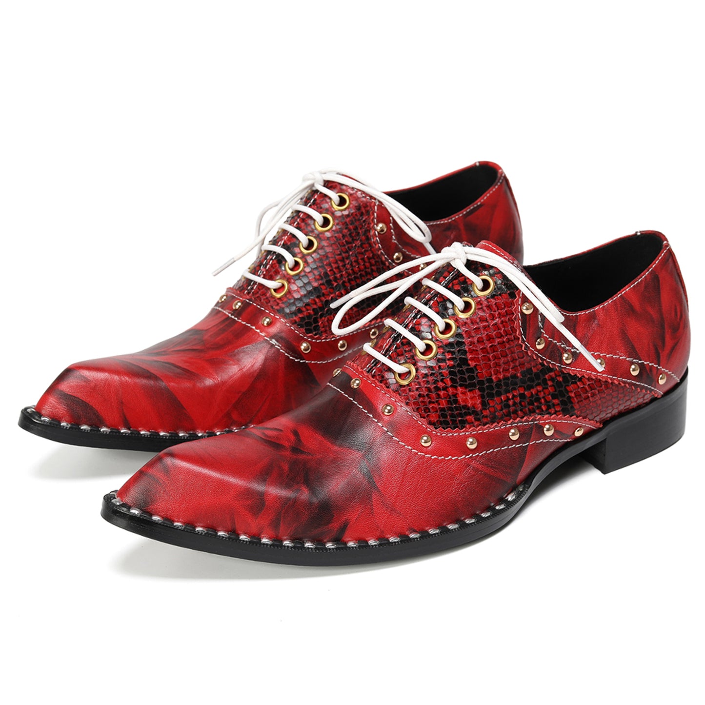 Mens Textured Panel & Studded Detail Oxfords Shoes