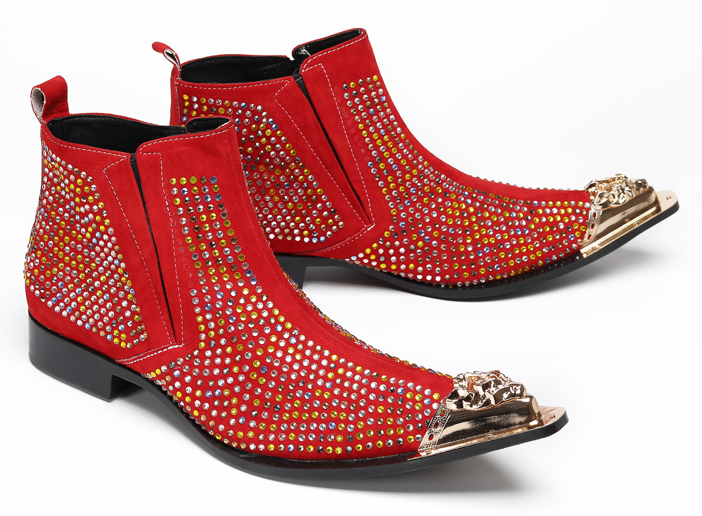 Mens Rhinestone Sparkling Suede Crystal Studded Western Chelsea Boots