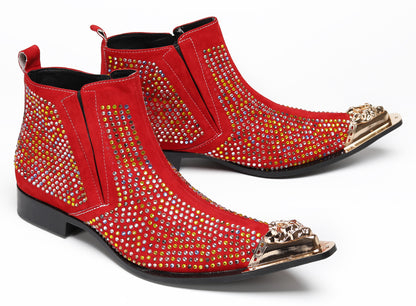 Mens Rhinestone Sparkling Suede Crystal Studded Western Chelsea Boots