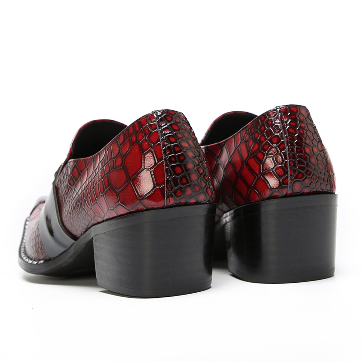 Mens Top-Grain Leather Red Crocodile Embossed Slip-On Western Loafers