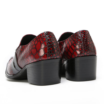 Mens Top-Grain Leather Red Crocodile Embossed Slip-On Western Loafers