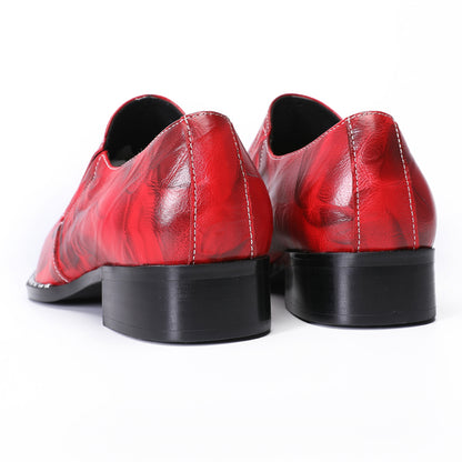 Mens Handmade Red Leather Loafers Slip On Dress Shoes