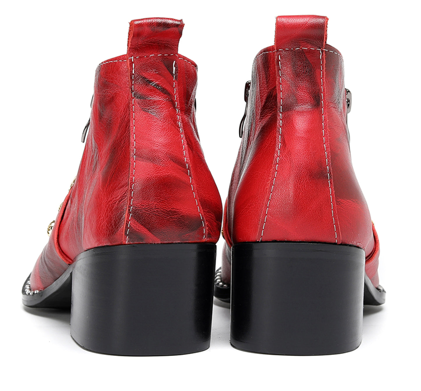 Mens Black Gemstone Chain Double Zipper Western Boots