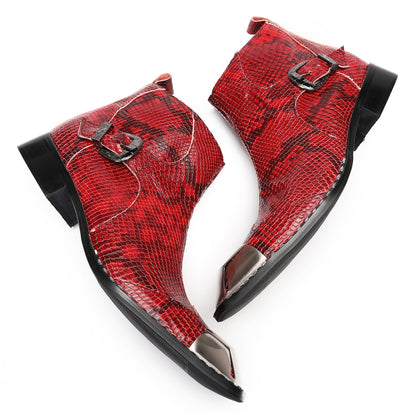 Mens Metal Square Toe Zipper Buckle Dress Ankle Western Boots
