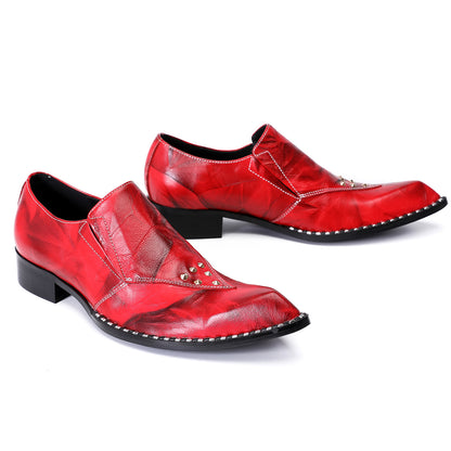 Mens Handmade Red Leather Loafers Slip On Dress Shoes
